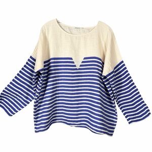 Mes Demoiselles Cotton Top Size 2 Large Blue Stripe Boxy Relaxed Shirt FLAW